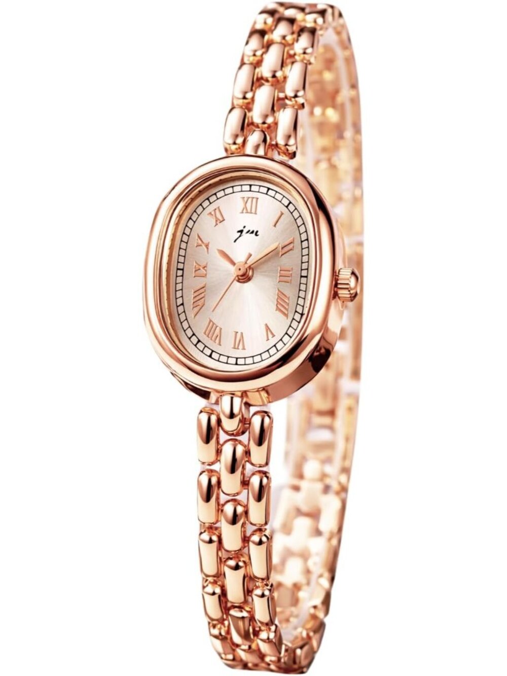 Women’s Rose Gold Oval Bracelet Small Face Roman Numeral Quartz Buckle Watch
